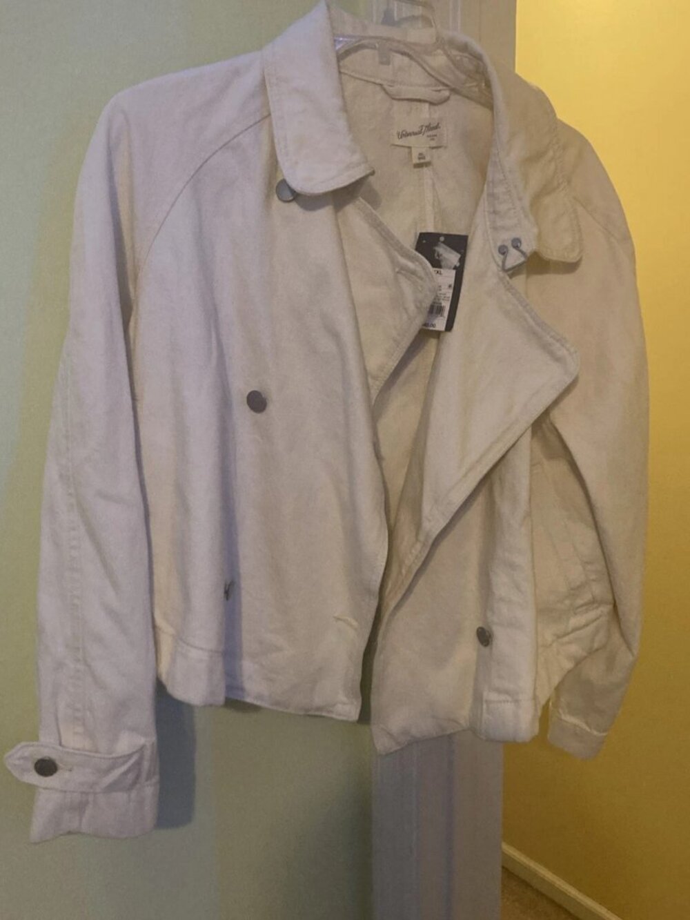 Women's Denim Cropped Trench Jacket - Universal Thread Off-White XXL: